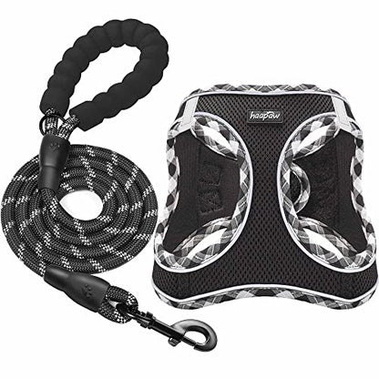 haapaw Dog Harness with Leash Set, No Pull Adjustable Reflective Step-in Puppy Harness with Thickened Padded Vest for Extra-Small/Small Medium Dogs - color: Black, size: XS