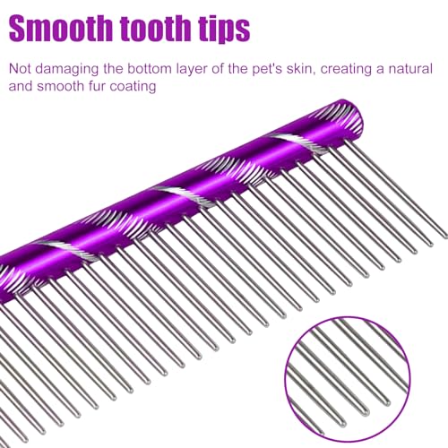 Fearless Alpaca Metal Pet Comb for Grooming Cats and Dogs (Purple) - Purple, Blue, Red, and Gold Colors Available - 8 Inch Length - Rounded Spine - Great Tool for Mats and Shedding - color: Purple