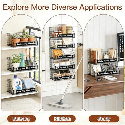 Egg Holder Countertop, Stackable Chicken Egg Basket with Adjustable 5 Dividers & Week Labels, 3 Tier Wall Mounted Egg Storage Organizer for Kitchen, Carbon Steel Black - color: S-Black(13.4W x 17.3H)