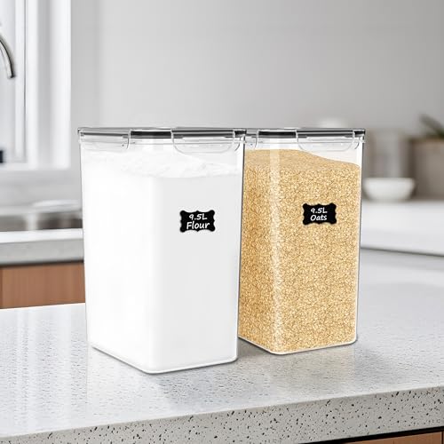 FOOYOO 2 PC Flour Sugar Storage Containers (9.5L | 321 Oz) Extra Large Food Storage Containers with Lids - Airtight Leakproof BPA FREE Flour Container for Rice, Cereal, Sugar - color: 9.5 L - 2 Pack