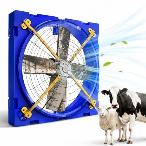 Heavy-Duty 45-Inch Barn Fan for Livestock, Waterproof Hanging Box Ventilator for Garage Patio, Large Industrial Wall-Mounted Cooling Blower with Stainless Steel Blades, Blue