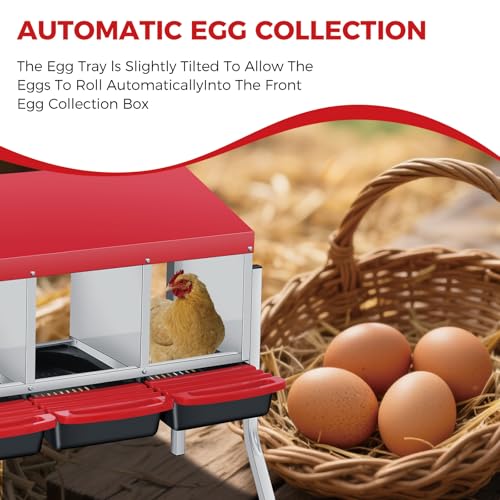 Chicken Nesting Box 3-Compartment Roll-Out with Pull-Out Trays, Egg Nesting Boxes for Hens, Chicken Coop Laying Box,Easy Wall Mounting with Metal Legs - color: red, size: 30.7"L x 20.1"W x 20.1"H