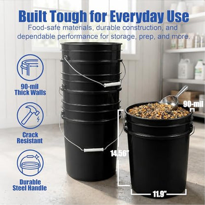 ePackageSupply 5 Gallon Bucket - Food Grade w/Lid BPA-Free, 3 Pack - Black | Airtight Gasketed Tear Strip Lid, Heavy-Duty 90 Mil HDPE Plastic Pail, Bulk Storage, Food Safe Durable Container, Made in USA - color: Black, size: 3 Packs