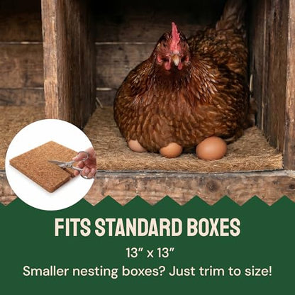Hatortempt 10-Pack Chicken Nesting Box Pads for Laying Hens, 13"x13" | Ammonia Absorbing Coconut Coir - Helps Control Surface Odors - Tear-Resistant - Soft & Protective - Compostable - Trimmable