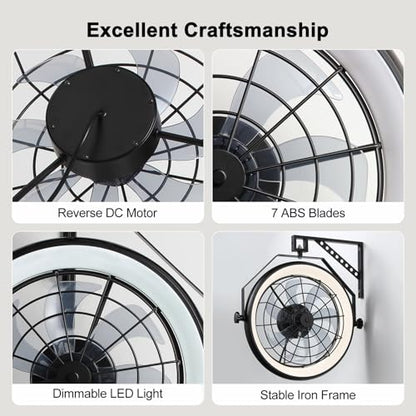 23" Wall Mount Fan with Light,3 CCT, Dimmable,Quiet 6 Speed Wall Mounted Fan with Remote/App Control, Timer, 360° Adjustable Tilt Plug in Wall Fan for Garage,Patio,Tool Room,Home - size: 23"