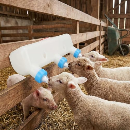 Goat Bottles for Feeding Baby Goats, Goat Feeder, 3L Bottle with 3 Nipples for Feeding Baby Goats, Plastic & Silicone Lamb Feeder for Piglets, Calves, and Small Livestock, Feed Buckets