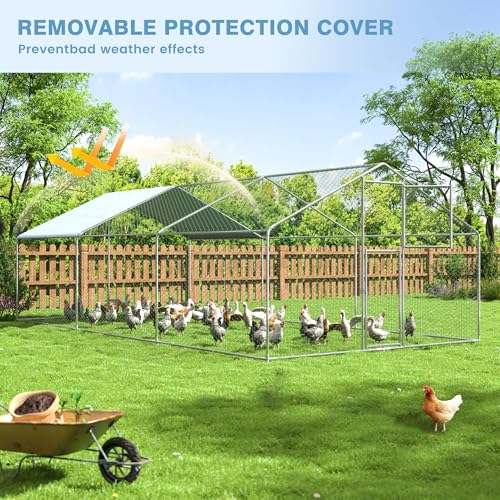 Polar Aurora Metal Chicken Coop, Large Outdoor Chicken Pen, Walk-in Chicken Run for 6-20 Chickens, Double Door Chicken House with Waterproof UV Protection Cover for Backyard (Spire-L) - size: 236.0"L x 118.0"W x 76.8"H