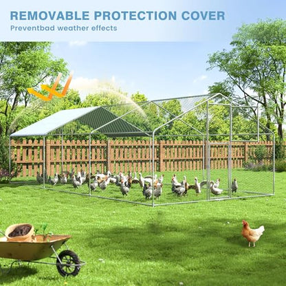 Polar Aurora Metal Chicken Coop, Large Outdoor Chicken Pen, Walk-in Chicken Run for 6-20 Chickens, Double Door Chicken House with Waterproof UV Protection Cover for Backyard (Spire-L) - size: 236.0"L x 118.0"W x 76.8"H