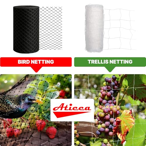 ATICCA Heavy Duty Bird Netting for Garden Protection & Fruit Trees, 25x25 Ft with 10 Stakes – Black Anti-Bird Net for Poultry, Deer, & Squirrel Protection, Durable Mesh for Garden and Yard Use - size: 25x25 Bird Netting