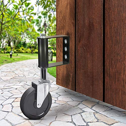 Ronlap Gate Wheels for Wooden Gate, Gate Caster Wheel Spring Loaded for Metal Tube Swing Gate Fence Gate Wheel for Gates Heavy Duty Outdoor Farm Vinyl Gate Rollers, 250 Lbs, 5 Inches, 2 Pack, Black - style: 5"