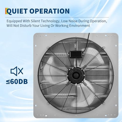 24" Shutter Exhaust Fan with 5 ft Power Cord, 3500 CFM 1500 RPM Quiet High-Speed Airflow with Automatic Shutter Wall Mount fan for Garage, Attic, Greenhouse, Shed Ventilation