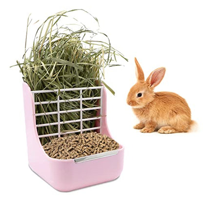 Litewoo Rabbit Hay Feeder Food Bowl Feeding Rack for Small Animal Guinea Pig Chinchilla Bunny Cage Accessories - color: Pink