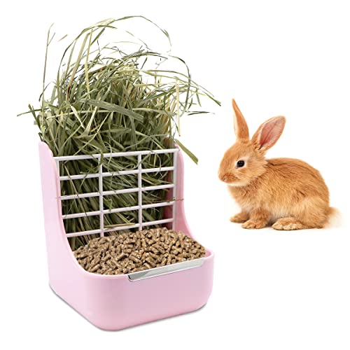 Litewoo Rabbit Hay Feeder Food Bowl Feeding Rack for Small Animal Guinea Pig Chinchilla Bunny Cage Accessories - color: Pink