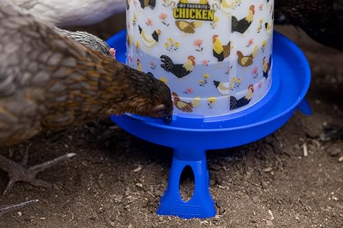 My Favorite Chicken 4kg Feeder & 5L Drinker with Legs - Large Chicken Feeder & Waterer, Floral Design, BPA-Free, Easy Clean, Blue