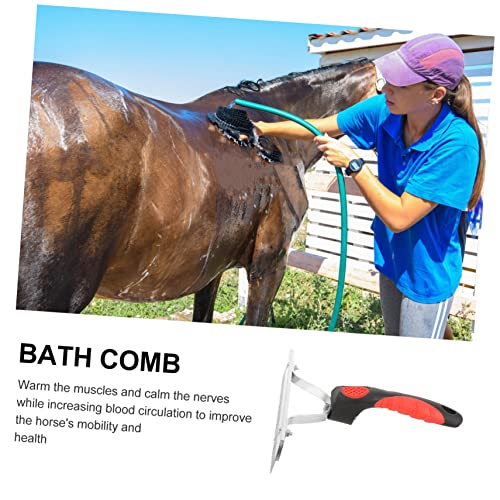 DECHOUS Durable Horse Grooming Rake with Rubber Handle Rust Metal Cleaning Brush and Large Animals Shedding Hair Remover and Skin Friendly Massage Tool