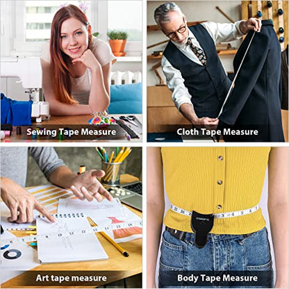 5 Pieces Body Tape Measure Body Measuring Tape Weight Loss, Retractable Push Button and Double Scale, Measuring Tape for Body Measurements Cloth Soft Small Waist Fabric Sewing Tailor, 150cm/60inch - color: Black