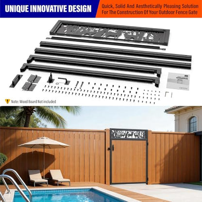 4x6FT (46.78"W X 70.8"H) 201 Stainless Steel Anti Sag Wooden Fence Gate Kit Heavy Duty Garden Gate Frame Hardware Kit Reinforcement (Left/Right Free-Installation) - size: W4xH6 FT-Deer