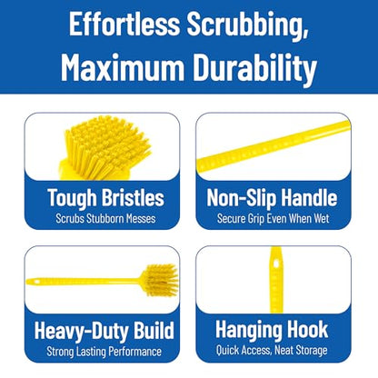 SPARTA 20" Floater Scrub Brush with Long Handle, Oil-Resistant Polyester Bristles, Multiple Trim Angles, Foam-Injected Polymer Block, Commercial Cleaning Tool, Yellow