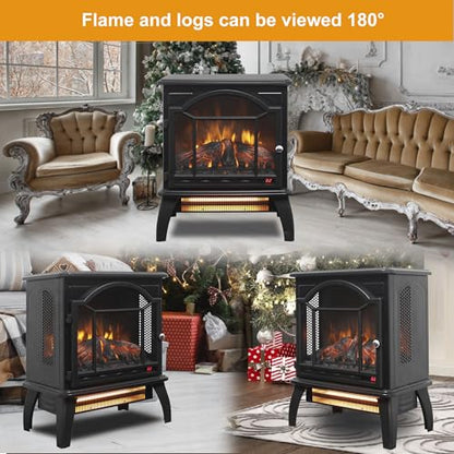 18" Electric Fireplace Stove, Freestanding Fireplaces Heater with Realistic Flame, Remote, Timer, Adjustable Brightness, Thermostat, 1500W, Black - size: 18" (Dynamic Flames)