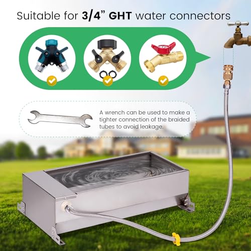 Automatic Livestock Water Trough Stainless Steel Animal Drinking Water Bowl Dispenser with Float Valve Kit Large Capacity Outdoor Animal Self Filling Horse Trough for Dog Horse Pig Cow Goat