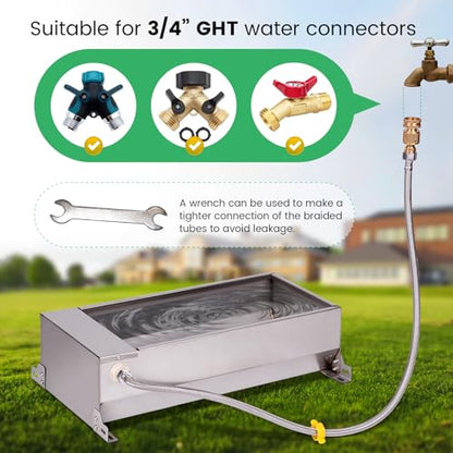 Automatic Livestock Water Trough Stainless Steel Animal Drinking Water Bowl Dispenser with Float Valve Kit Large Capacity Outdoor Animal Self Filling Horse Trough for Dog Horse Pig Cow Goat