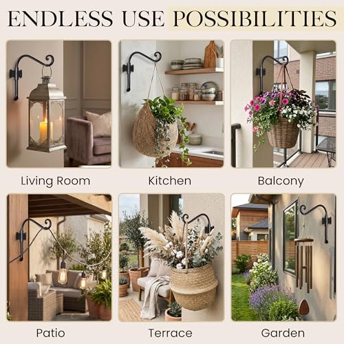 RTZEN Plant Hangers Outdoor or Indoor - Wrought Iron Metal Hanger Indoor Hook - Heavy Duty Wall Bracket Hooks for Hanging Plants Baskets Lanterns Bird Feeders - 2 Pack (Black Axe-Shape Hooks 7.5") - size: 7.5 Inch, style: Axe Hooks