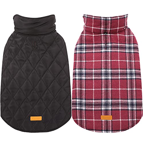 Kuoser Warm Dog Coat, Waterproof Dog Jacket for Extra Large Dogs, Adjustable Durable XL Doggie Winter Coat Reversible Cozy Puppy Cold Weather Apparel from Small to Large Breed, Red XL - color: Red, size: X-Large (Pack of 1)