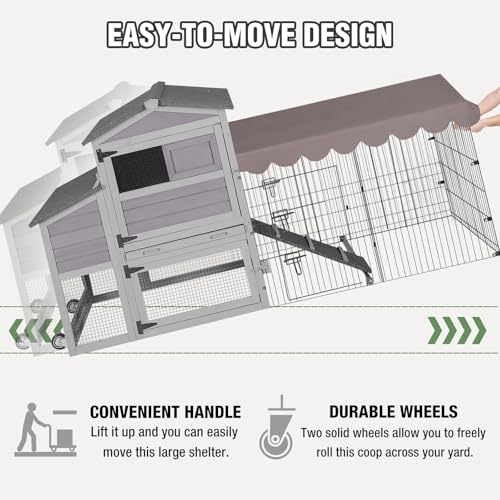Large Chicken Coop Outdoor Waterproof Poultry House with Run, Asphalt Roof Wooden Hen Cage, Easy Clean Slide-Out Tray, Nesting Boxes for 2-6 Chickens, Ducks, Rabbits, Backyard Farm Garden Use