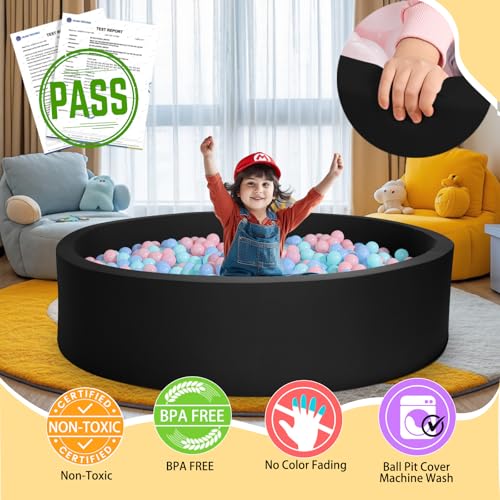 TRENDBOX Extra Large Soft Foam Ball Pit 51.2" x 11.8" (NO Balls) in Large Sponge Round Ball Pool Indoor Round Ball Pits Children Toddler Playpen - Black - color: Black, size: 130CM