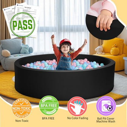 TRENDBOX Extra Large Soft Foam Ball Pit 51.2" x 11.8" (NO Balls) in Large Sponge Round Ball Pool Indoor Round Ball Pits Children Toddler Playpen - Black - color: Black, size: 130CM