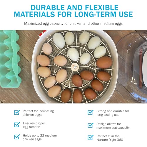 Egg Trays for Nurture Right 360 Egg Incubator - 22 Medium Chicken Eggs Capacity - Durable Hand Washable Egg Keeper for Chicken Goose Turkey Emu