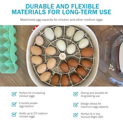 Egg Trays for Nurture Right 360 Egg Incubator - 22 Medium Chicken Eggs Capacity - Durable Hand Washable Egg Keeper for Chicken Goose Turkey Emu