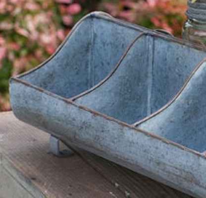 Galvanized Steel Metal Country Garden Planter Feed Trough Caddy with Handle 10 Compartments