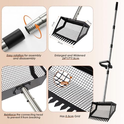 Biupky 10inch Chicken Poop Scooper & Rake, Chicken Litter Scoop with Handle for Chicken Coop & Pet Waste Cleaning for Chicken Coop, Goat Stall, Stable, Litter Sifting Shovel（24 to 63"