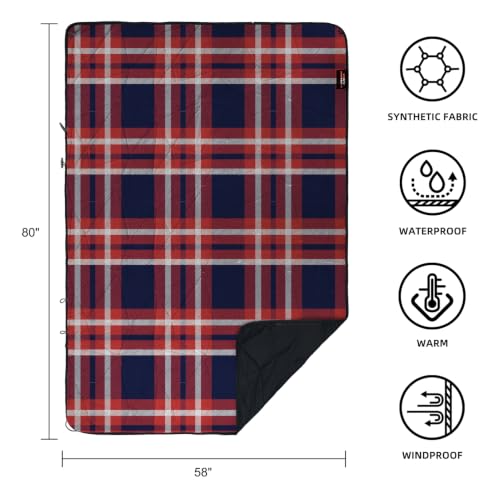 Large Outdoor Waterproof Blanket Extra Thick Fleece Stadium Blanket for Camping, Car, Pet, Picnics - Windproof, Wearable, Machine Washable 80" x 58" (Red Check) - color: Red Check