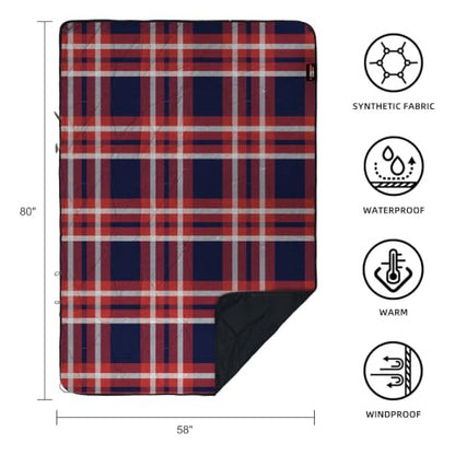 Large Outdoor Waterproof Blanket Extra Thick Fleece Stadium Blanket for Camping, Car, Pet, Picnics - Windproof, Wearable, Machine Washable 80" x 58" (Red Check) - color: Red Check