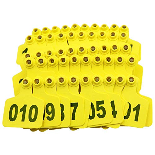 Cattle Ear Tags, Large Plastic Livestock Ear Tags for Sheep Cattle Calf Hog with Number 001-100/101-200/201-300, Animal Identification Ear Tag (Yellow, 301-400) - color: Yellow, size: 301-400