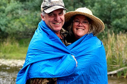 DOWN UNDER OUTDOORS Waterproof 350 GSM Fleece or Sherpa Stadium Blanket | Large Extra Thick, Windproof, Quilted, Machine Washable, Camping Picnic & Outdoor, Beach, Dog, secret pocket, 82 x 55 inches - color: Blue