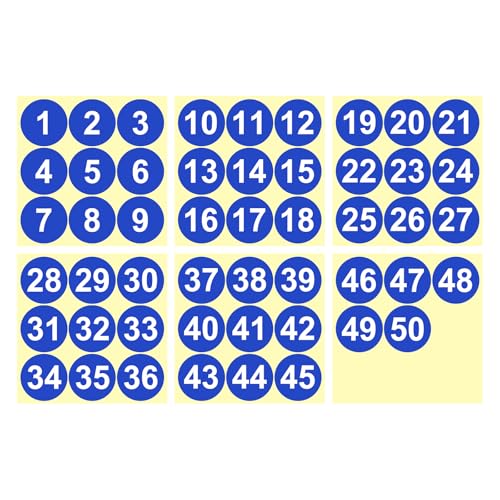 PATIKIL 1 to 50 Number Stickers 2 Inch, Consecutive Vinyl Round Labels Self-Adhesive Dot Colored Decals for Inventory Classification Storage Box Organizing, Blue - color: Blue, size: 2 Inch