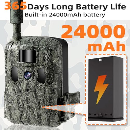 4G LTE Cellular Trail Camera 2K with Live Streaming,24000mAh Long Battery Life,Solar Powered Game Wildlife Cameras,Motion Activated,940nm No Glow Night Vision,IP66 Waterproof (Camera with 64GB) - size: Camera with 64GB