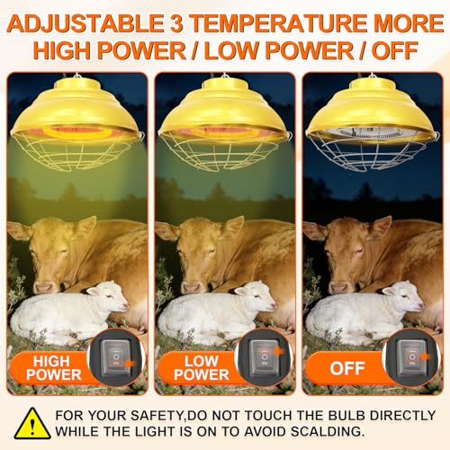 Hanging 600 Watt Heat Lamp for Chickens with Carbon Fiber Bulb for Indoor&Outdoor Used with Two-Temperature Adjustable for Cattle, Horses, Donkeys, Livestock Professional Waterproof Heater (600 Watt) - size: 600 Watt