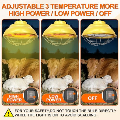 Hanging 600 Watt Heat Lamp for Chickens with Carbon Fiber Bulb for Indoor&Outdoor Used with Two-Temperature Adjustable for Cattle, Horses, Donkeys, Livestock Professional Waterproof Heater (600 Watt) - size: 600 Watt