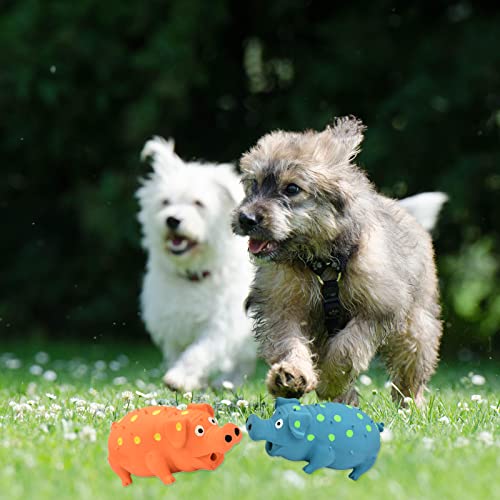 Pig Squeaky Dog Toy, 2 PCS Interactive Rubber Dog Chew Toy - Durable Latex Spot Grunting Pig Toys that Oink for Small Medium Large Dogs (Orange, Blue) - color: Orange, Blue