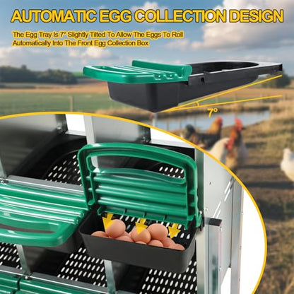 Chicken Nesting Box, 6 Hole Metal Nesting Boxes for Chickens with Roll Away Egg Collection, 2 Tier Chicken Laying Box, Removable Trays & Swing Perch for Backyard Coop and Laying Hens - size: 6 Holes with Legs