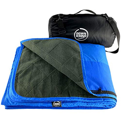 DOWN UNDER OUTDOORS Waterproof 350 GSM Fleece or Sherpa Stadium Blanket | Large Extra Thick, Windproof, Quilted, Machine Washable, Camping Picnic & Outdoor, Beach, Dog, secret pocket, 82 x 55 inches - color: Blue