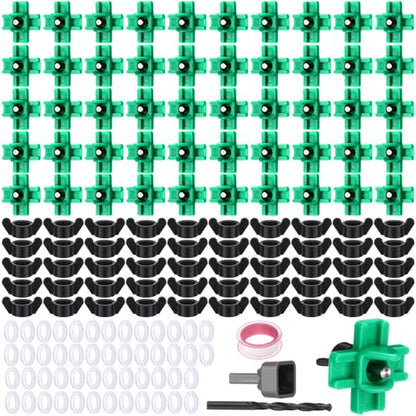 LemonRoad 50 Pack Horizontal Chicken Nipples Horizontal Poultry Automatic Waterer Nipples Chicken Water Feeder with 50 Pcs Ring Gaskets, 50 Pcs Wing Nuts and Drill Bit for Bucket Ducks Quail (Green)