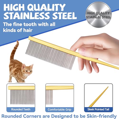 Grooming Pet Comb Rat Tail Dematting Cat and Dog Comb，Rounded Ends Design for Safe Tangle Removal, Hairstyling, Massage，Loose Hair Removal，Prevent Irritation，Fluffing Paws,Face,Tail,Remove Tear Stain - color: Yellow