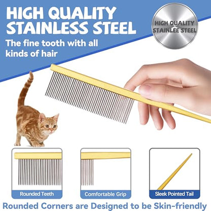 Grooming Pet Comb Rat Tail Dematting Cat and Dog Comb，Rounded Ends Design for Safe Tangle Removal, Hairstyling, Massage，Loose Hair Removal，Prevent Irritation，Fluffing Paws,Face,Tail,Remove Tear Stain - color: Yellow