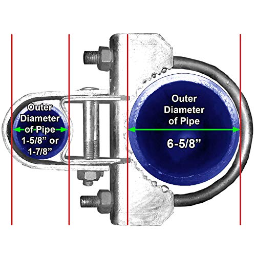 Chain Link Fence Bull Dog Commercial Duty Gate Hinge-for 6-5/8" Outside Diameter Gate Post/Pipe & 1-5/8 Thru 1-7/8" Gate Frames -Galvanized Chain Link Post Gate Hinge -Includes Nuts/Bolts - size: 6-5/8" Post - 1-5/8 & 1-7/8" Gate Frame