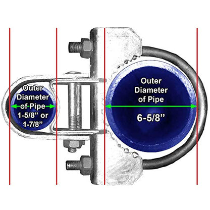 Chain Link Fence Bull Dog Commercial Duty Gate Hinge-for 6-5/8" Outside Diameter Gate Post/Pipe & 1-5/8 Thru 1-7/8" Gate Frames -Galvanized Chain Link Post Gate Hinge -Includes Nuts/Bolts - size: 6-5/8" Post - 1-5/8 & 1-7/8" Gate Frame